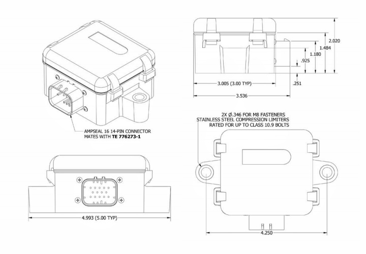 SG-LINK-200 传感器的尺寸图