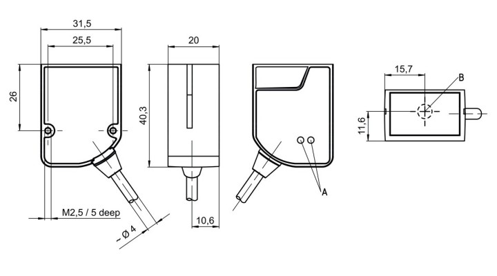 DCR55M2R2-150-M12.8 固定式 2D 条码阅读器的尺寸图