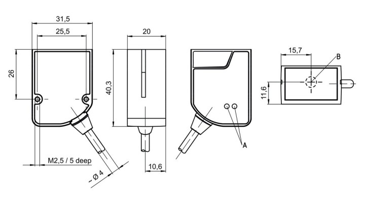 DCR55M2UB-1800-S6 2D 条码阅读器的尺寸图