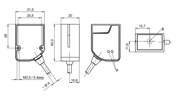 DCR55M2/R2 2D 条码阅读器的尺寸图