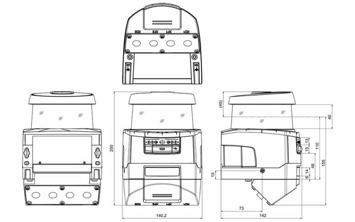 RSL420P-XL/CU400P-4M12 安全激光扫描仪的尺寸图