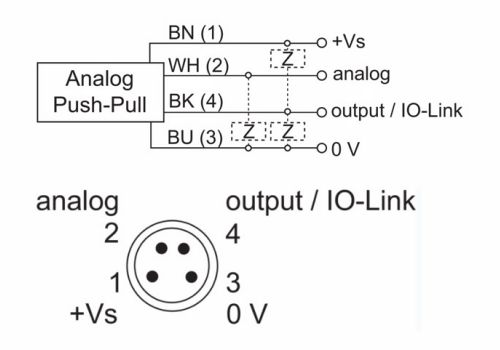 OM30-P0350.HV.YUN 测距传感器的接线图和针角定义图