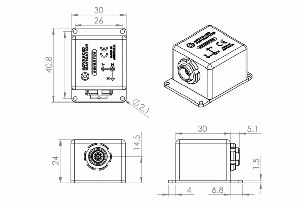 Orientus 传感器的尺寸图