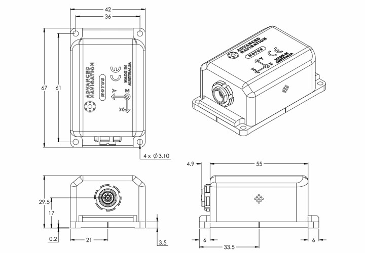 Motus MEMS IMU 传感器尺寸图