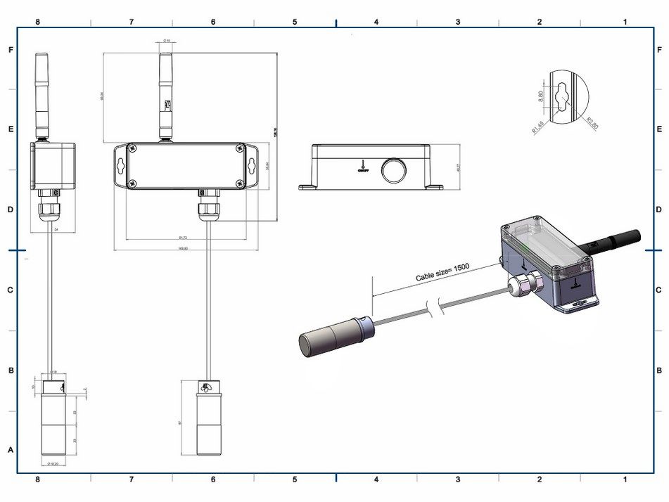 BeanDevice 2.4GHz ONE-TH 传感器的尺寸图