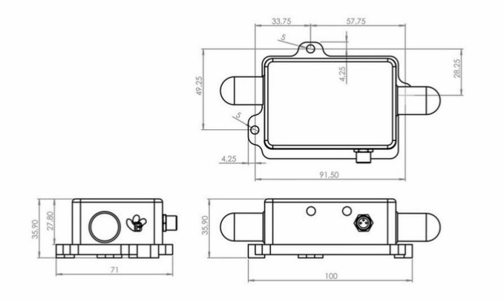 BeanDevice 2.4GHz HI-INC-SR 传感器的尺寸图