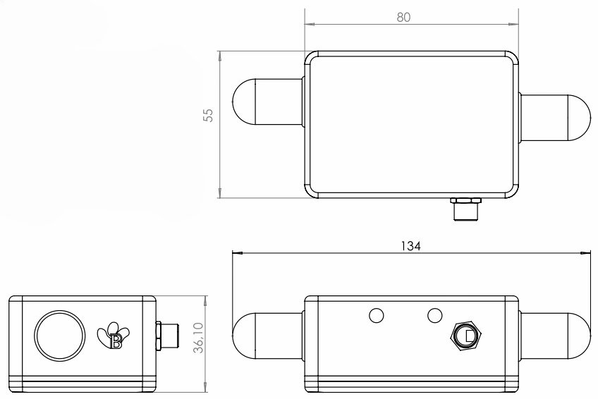 BeanDevice 2.4GHz HI-Inc 传感器的尺寸图