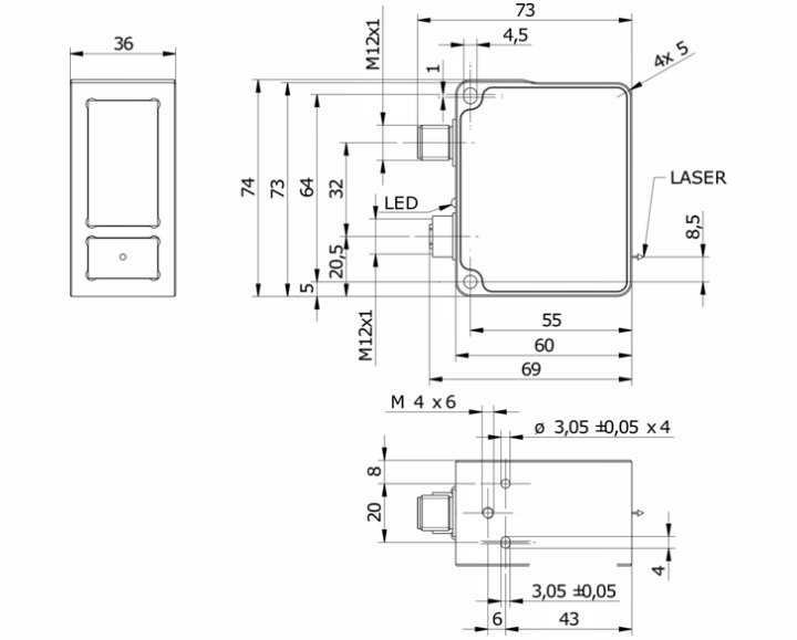 OXM200-B02A.001 传感器的尺寸图