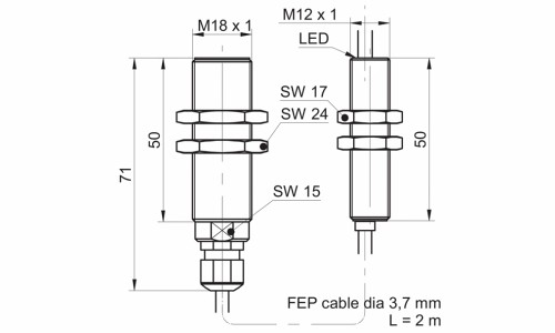 IFRH 18P1501/L 传感器的尺寸图